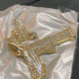 Gold Tone CZ Encrusted Uzi Automatic Pendant